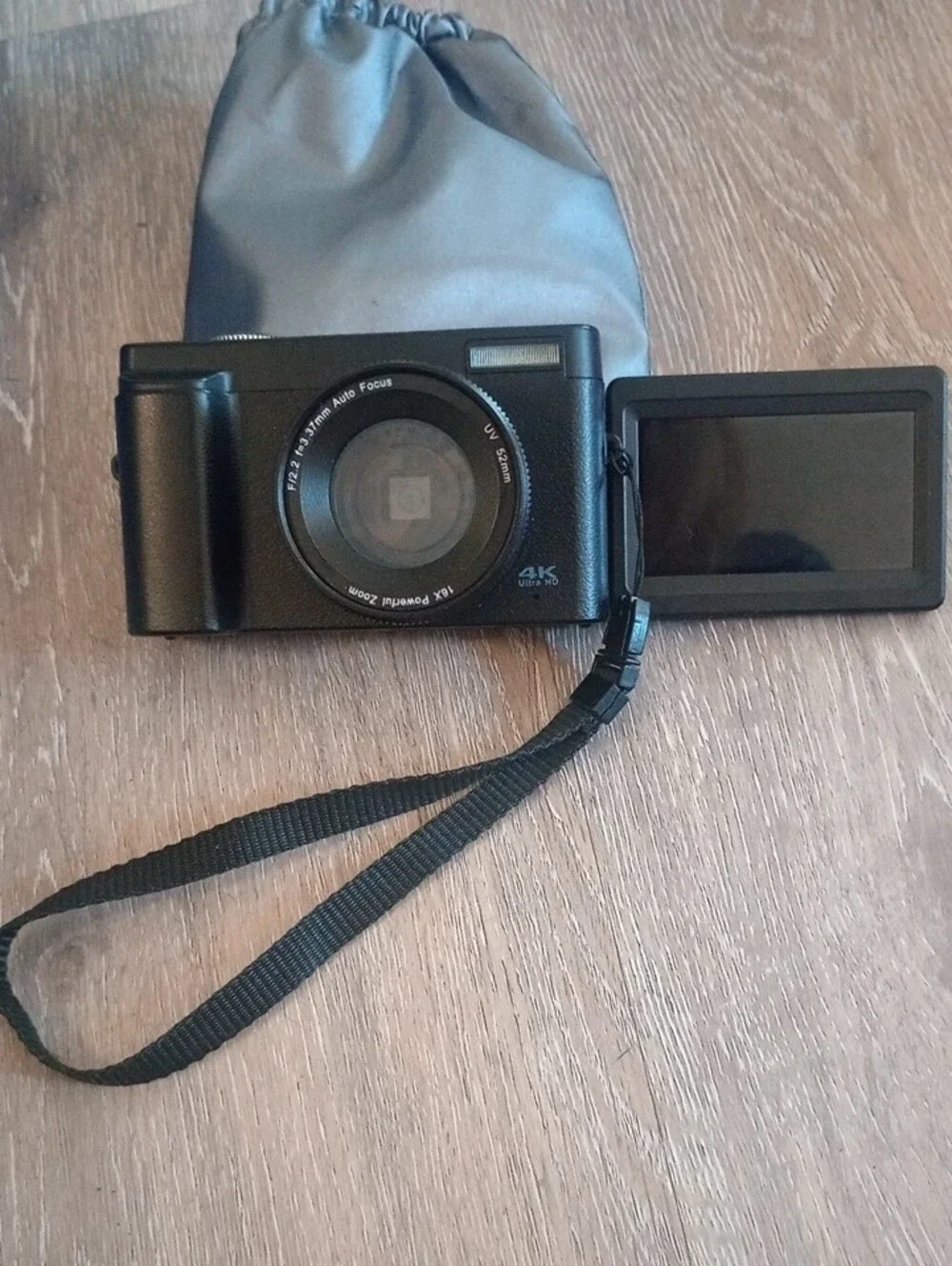 Compact 4K Digital Camera in Black with Carry Pouch